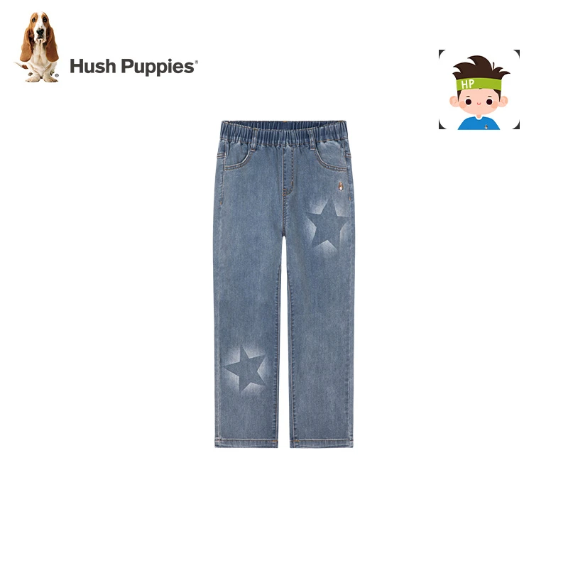 暇步士童装秋季新款儿童星星直筒休闲复古柔软薄款牛仔长裤