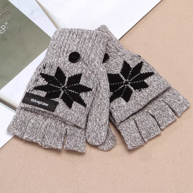 冬季触屏手套保暖防寒骑车可爱卡通毛线针织防风分指