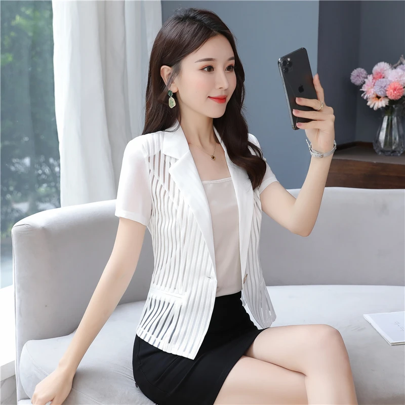 短袖小西装外套女短款夏季新款时尚防晒服配吊带外搭薄款西服上衣