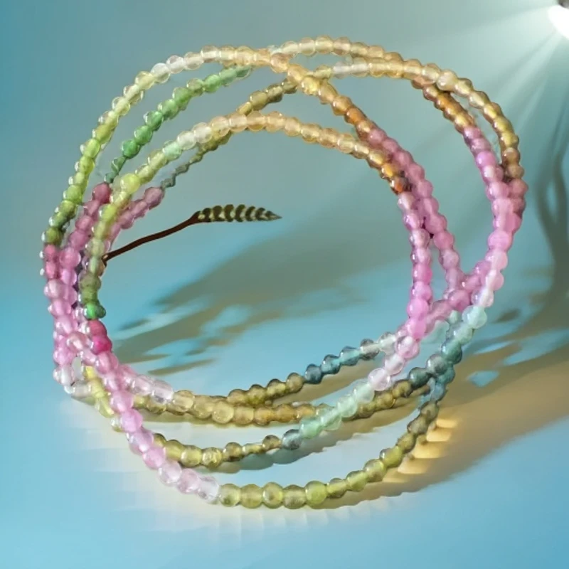 天然碧玺四圈手链时尚百搭小众彩色渐变珠珠叠戴糖果色轻奢多层