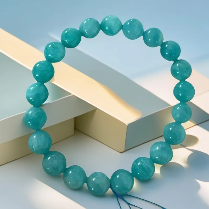 天然天河石手串女款蓝色女士素圈冰透单圈玉手串气质轻奢时尚