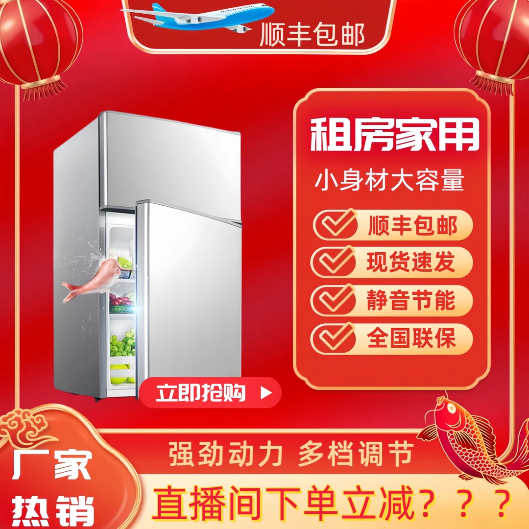 （瑕疵）高70一级能效小冰箱家用宿舍出租房办公室小型双门迷你冷冻