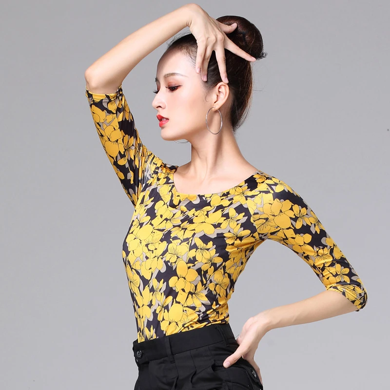 拉丁服装女上衣夏季新款舞蹈练功服短款摩登舞秋冬衣服交谊舞上装