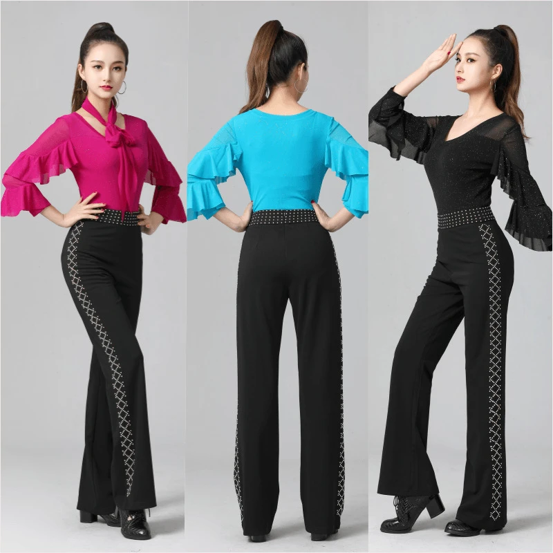 吉特巴新款黑星空连体长袖显瘦上衣广场舞拉丁舞三步踩服装舞蹈服