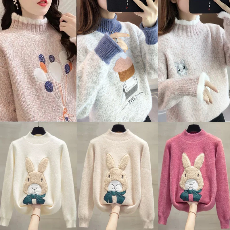 孕妇装哺乳衣半高领水貂绒毛衣女加厚打底衫宽松针织衫喂奶上衣