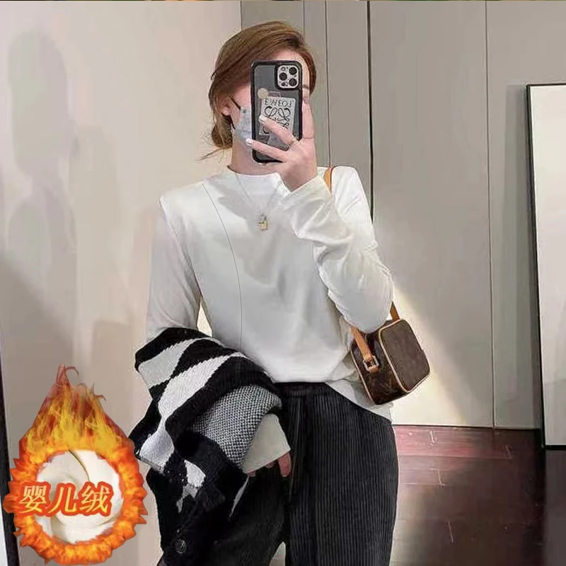 孕妇装哺乳衣秋冬外穿加绒加厚内搭打底衫产后外出银狐绒喂奶上衣