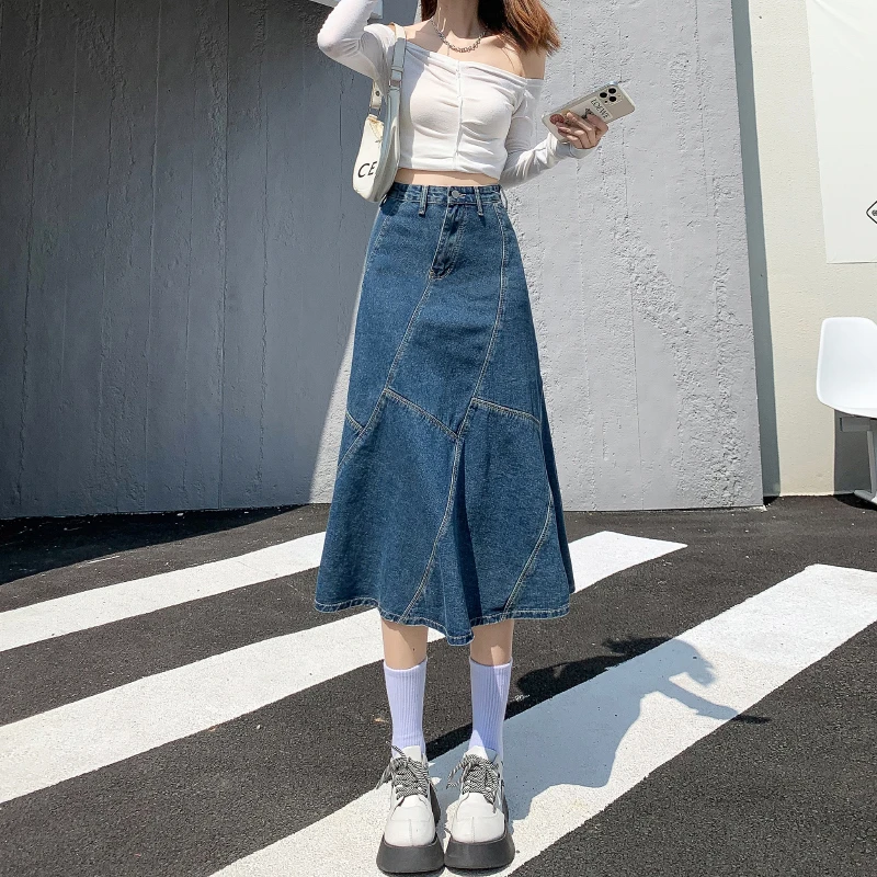 牛仔裙女2023新款春夏设计感小众包臀裙鱼尾裙中长款小个子半身裙