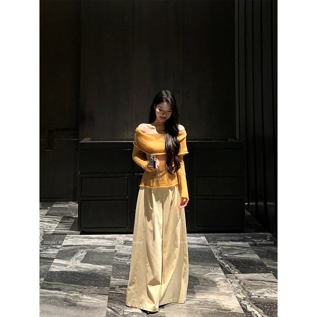 LIBAIYI  舒适韵律/四季百搭休闲阔腿宽松垂感拖地长裤1170