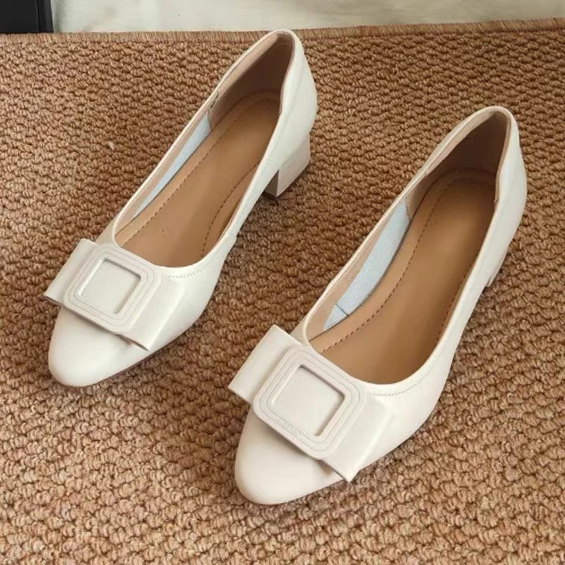 CL8613  米色  2024新款时尚百搭气质粗跟浅口女单鞋