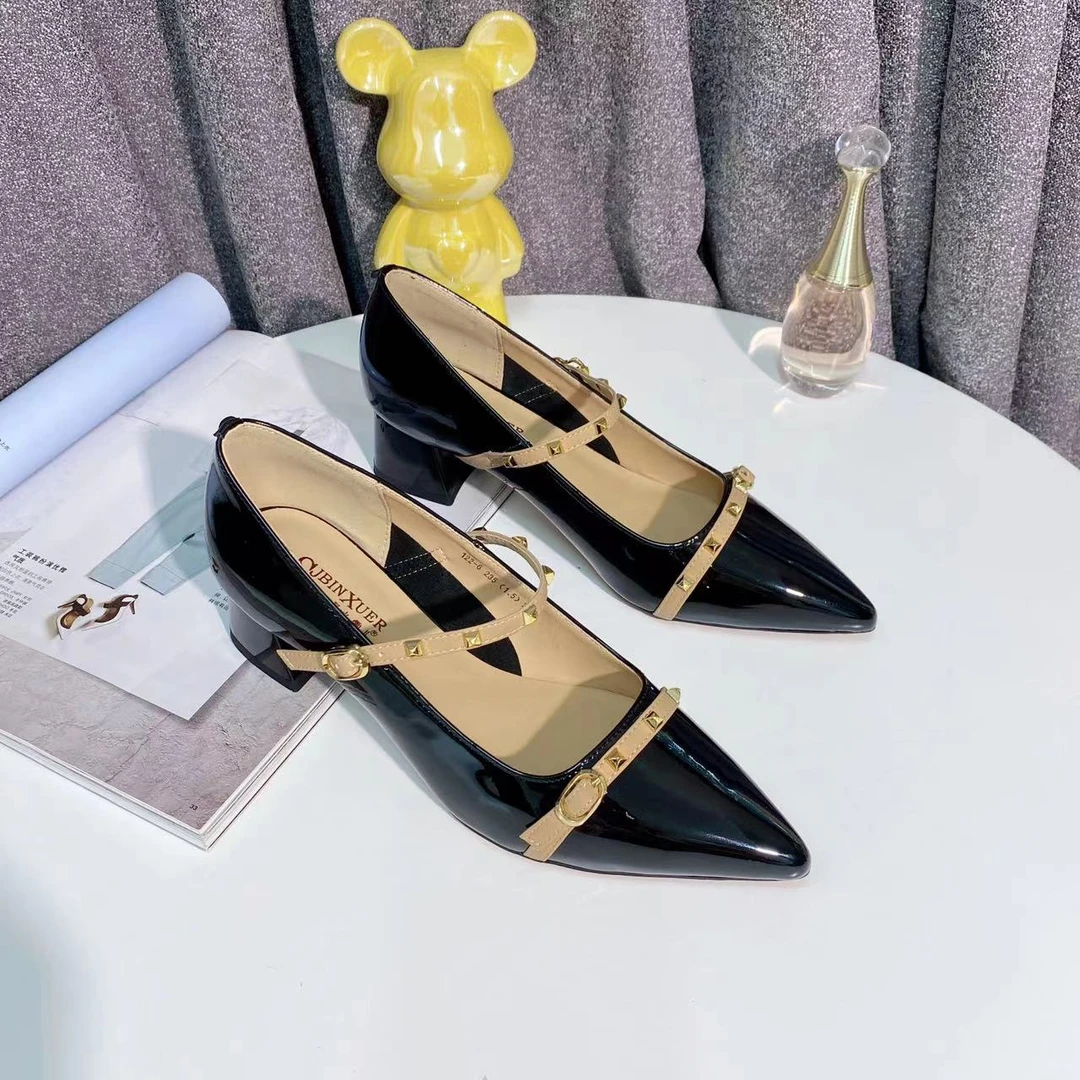 CL7848 黑色 新款气质时尚百搭低跟尖头浅口女单鞋