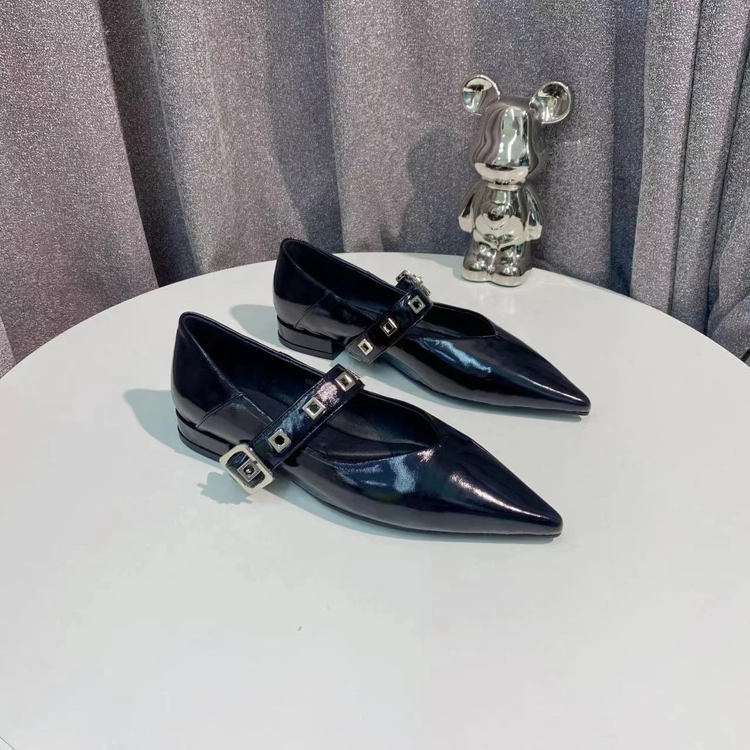 CL9175  黑色 时尚舒适低粗跟尖头玛丽珍浅口女单鞋