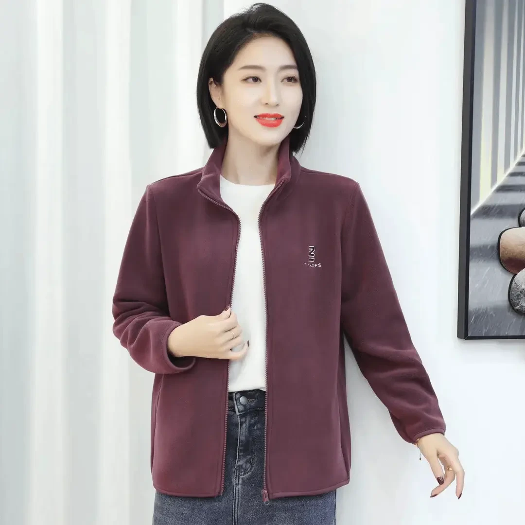 妈妈装秋季时尚休闲运动百搭秋冬加绒加厚春秋中年立领女士保暖