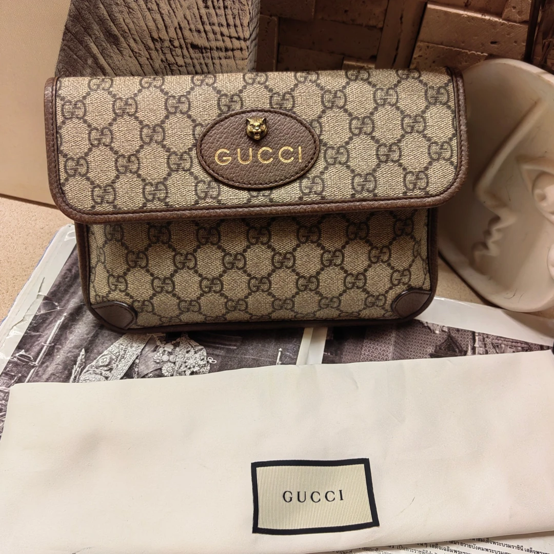 95新 GUCCI/古驰 老花虎头腰包