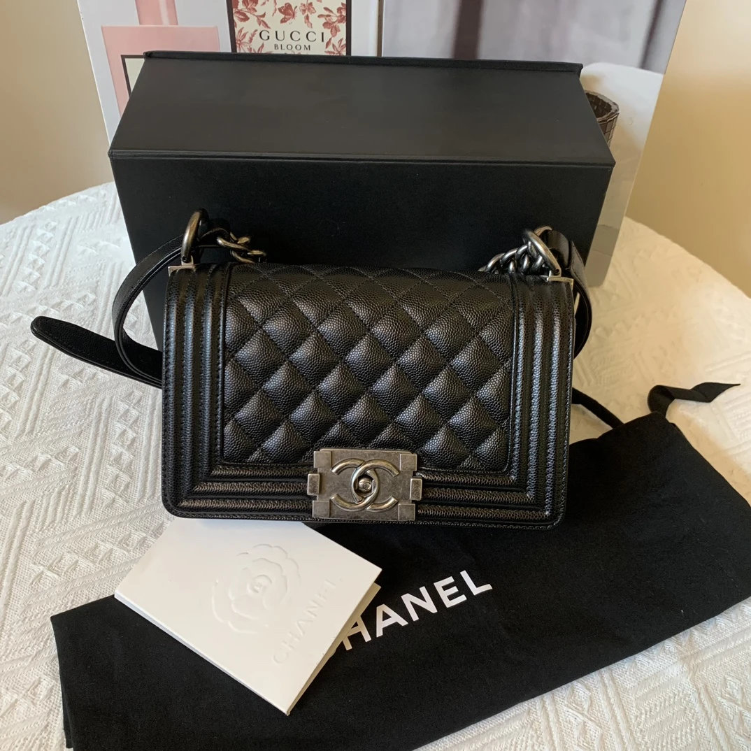 全新未使用 Chanel/香奈儿 黑银荔枝纹leboy  芯片 小号