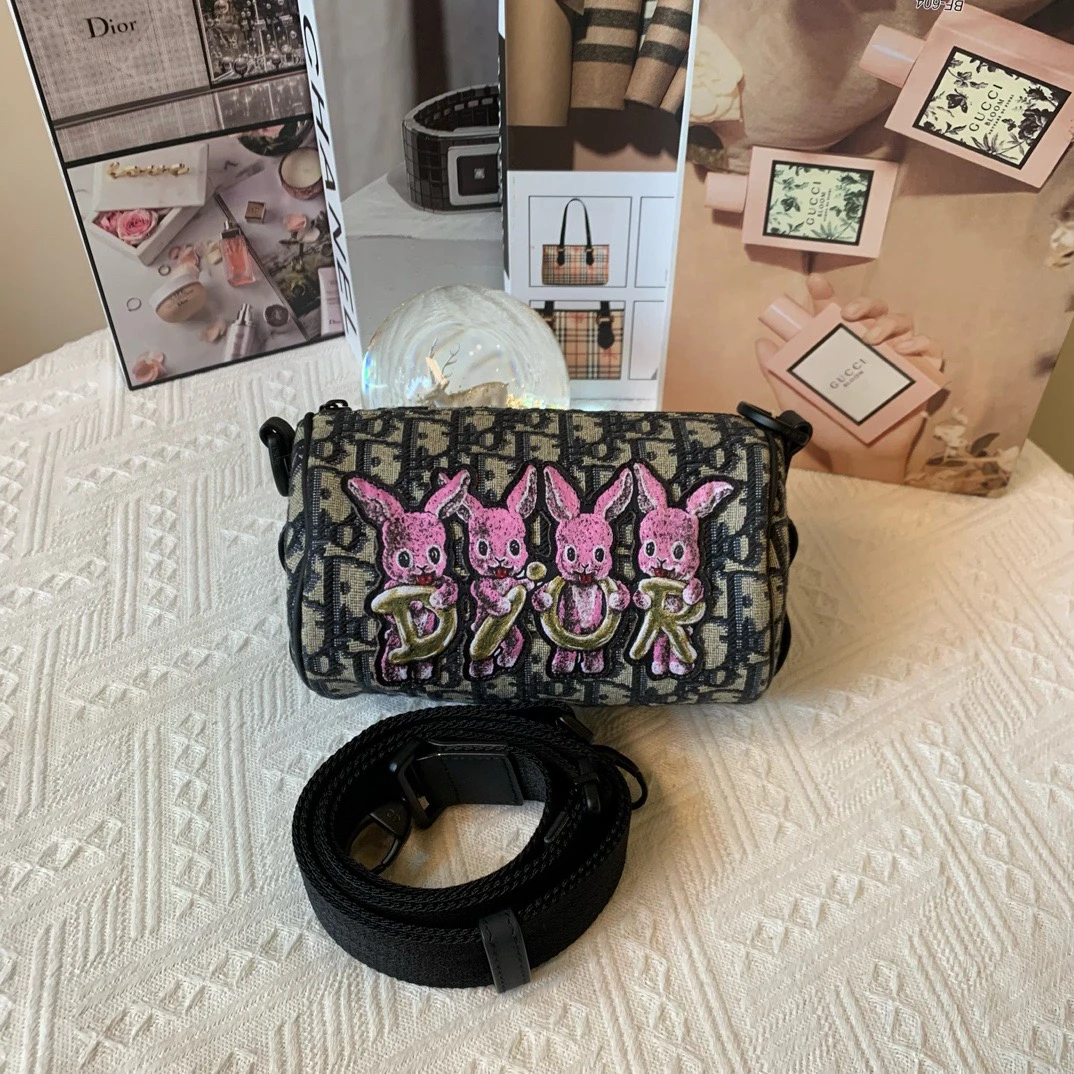 99新 DIOR/迪奥 印花兔子刺绣圆筒包（22年）