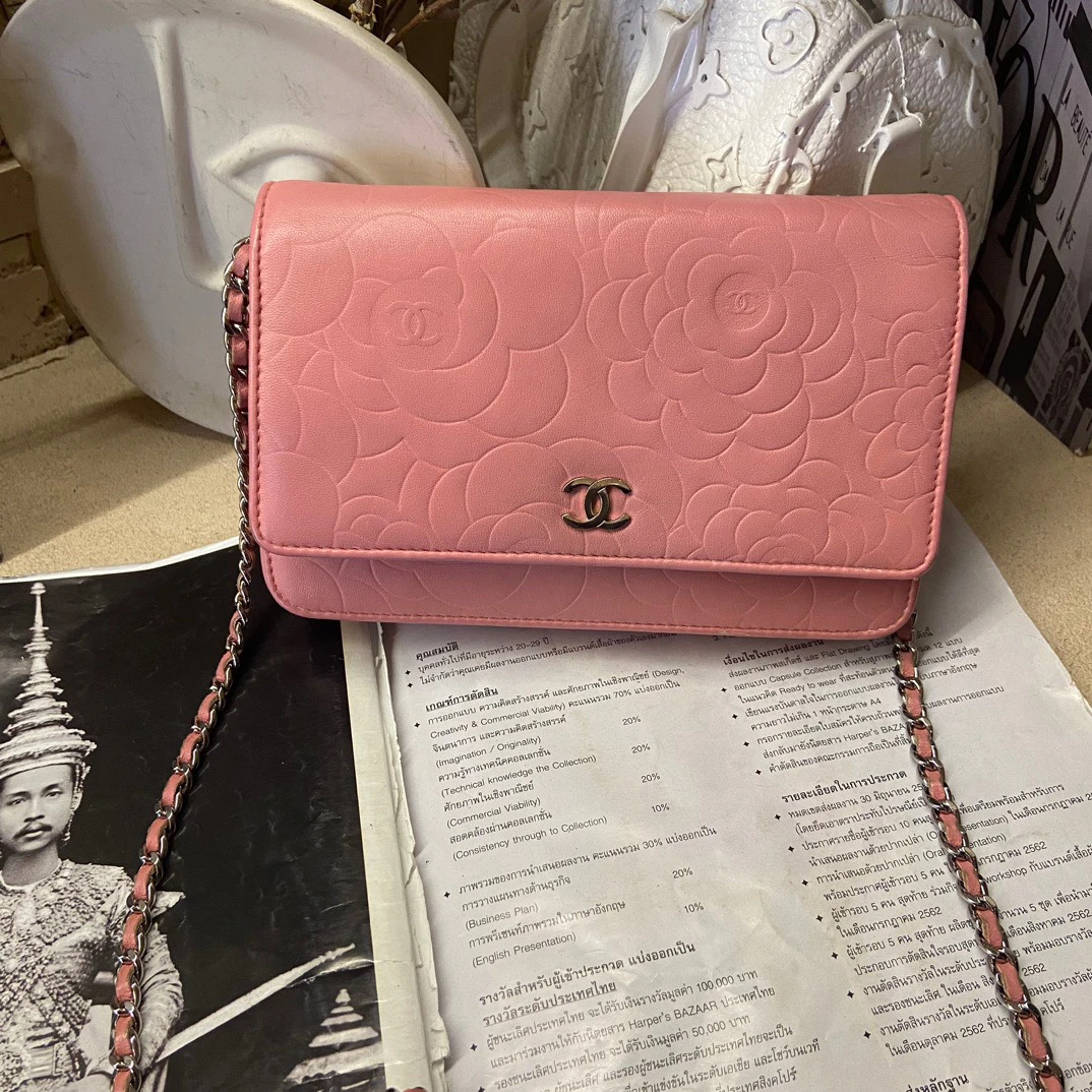 95新 Chanel/香奈儿 山茶花粉色woc