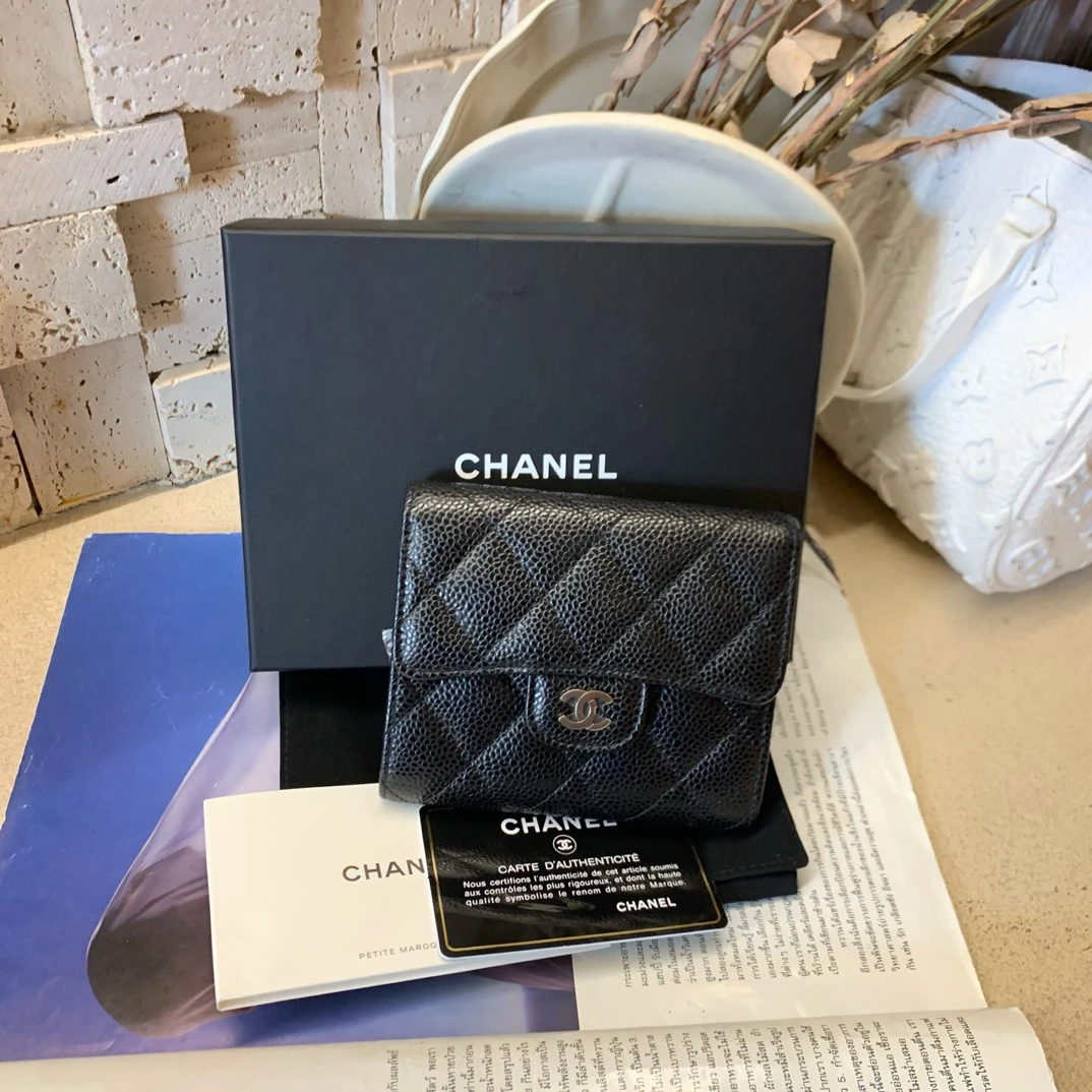 99新 Chanel/香奈儿 黑银cf三折钱包25开