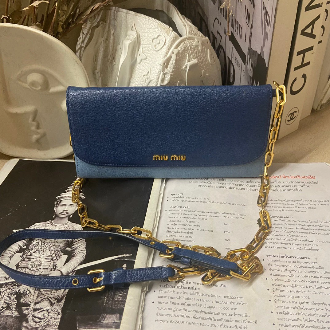 95新 MIU MIU/缪缪 miumiu蓝色woc链条包