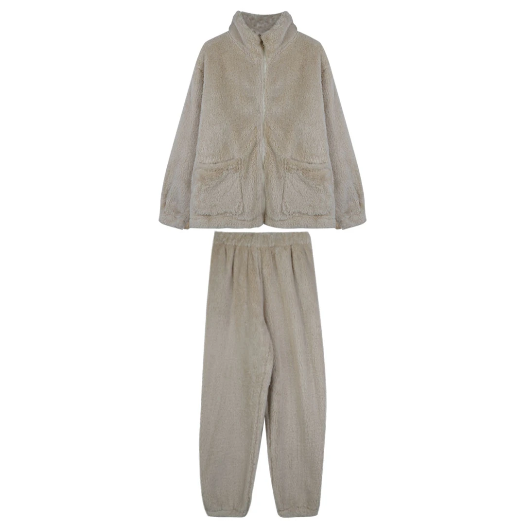 【折扣】YO定制冬季毛茸茸睡衣套装基础百搭软糯保暖长裤家居服套装