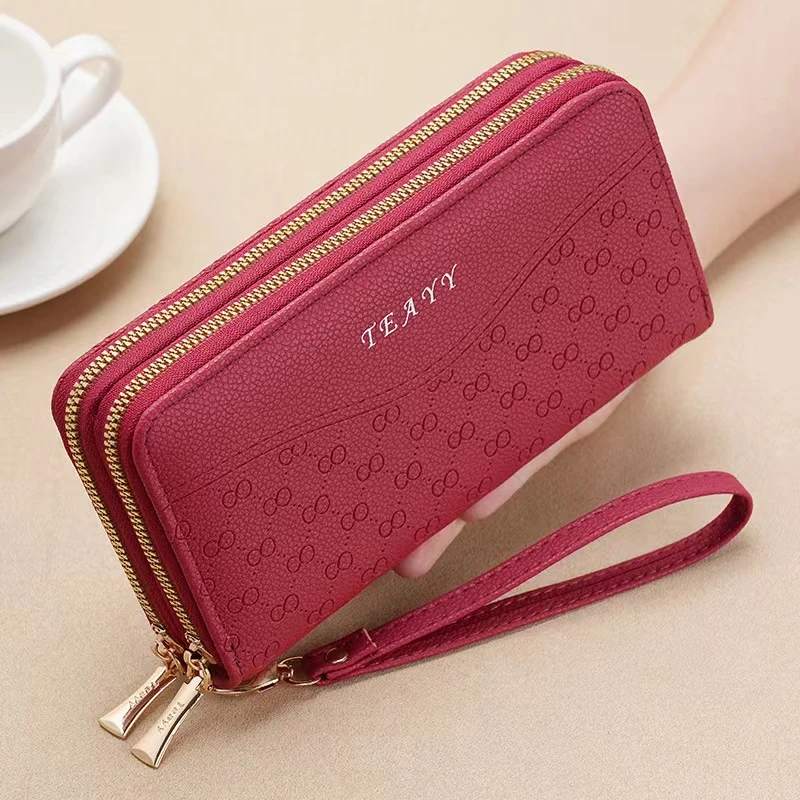 钱包女生长款双拉链wallet手机包女士钱夹大容量手拿包零钱包批发
