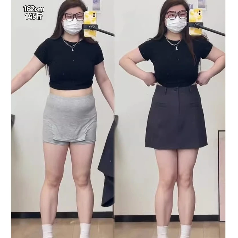 深灰色西装短裙女高腰遮肚夏季薄款大码显瘦小个子a字包臀半身裙