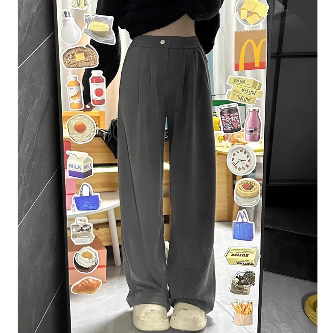 梨形身材灰色休闲裤女秋冬新款大码胖妹妹mm宽松直筒阔腿裤子显瘦