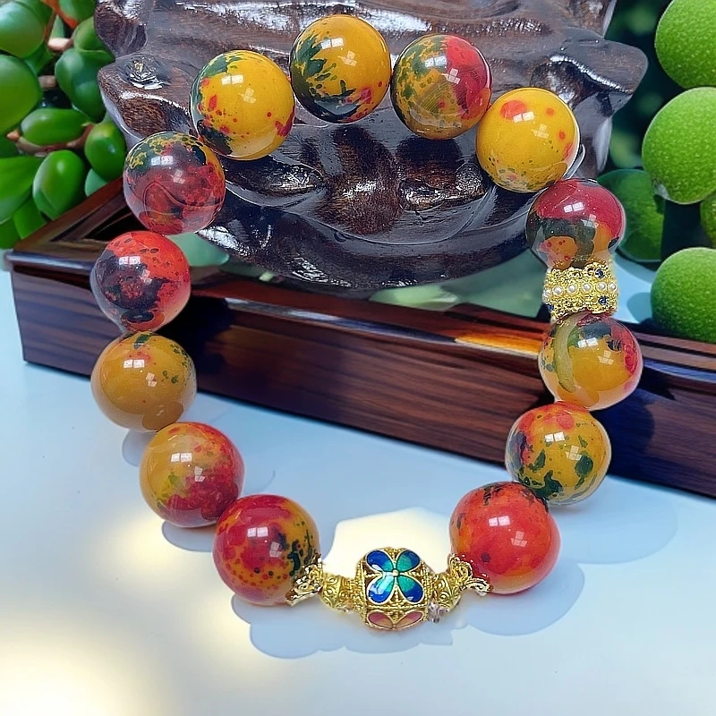 尺寸约14mm13颗七彩玛瑙设计款九紫离火火麒麟玛瑙玉石手串