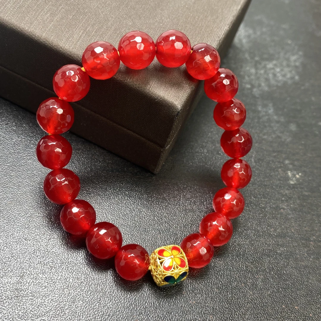 天然正品玛瑙玉石红景天红钻手串约10mm18颗