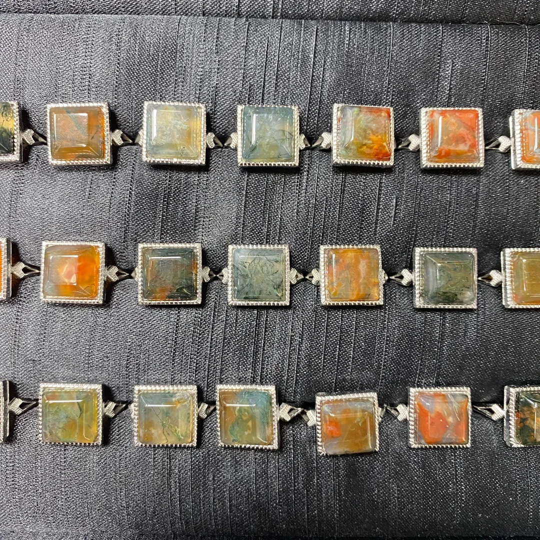 天然正品玛瑙玉石池中宝水草方戒指4.5X10mm 多样性发其一