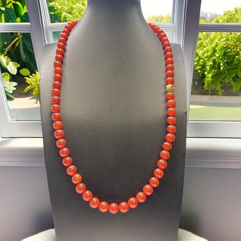 尺寸约10mm68颗正品玛瑙玉石牛血红项链男女同款