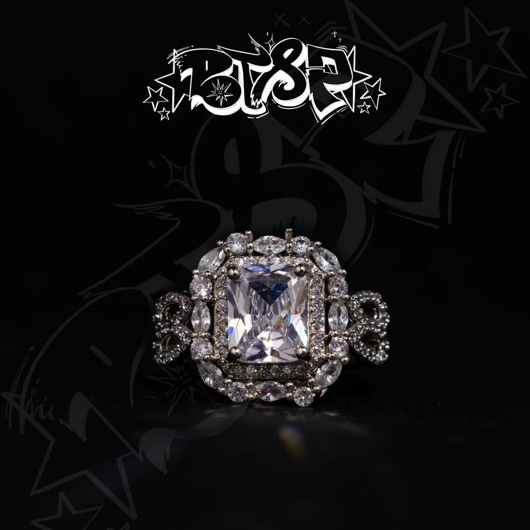 超闪设计石枕形微镶满钻INS戒饰品戒指