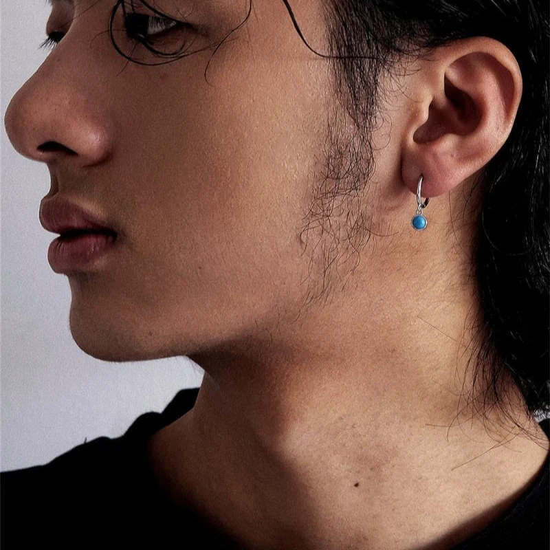 925银合成锆石耳饰 BTSP 24SS做旧复古藏蓝绿石高街水滴潮流耳环