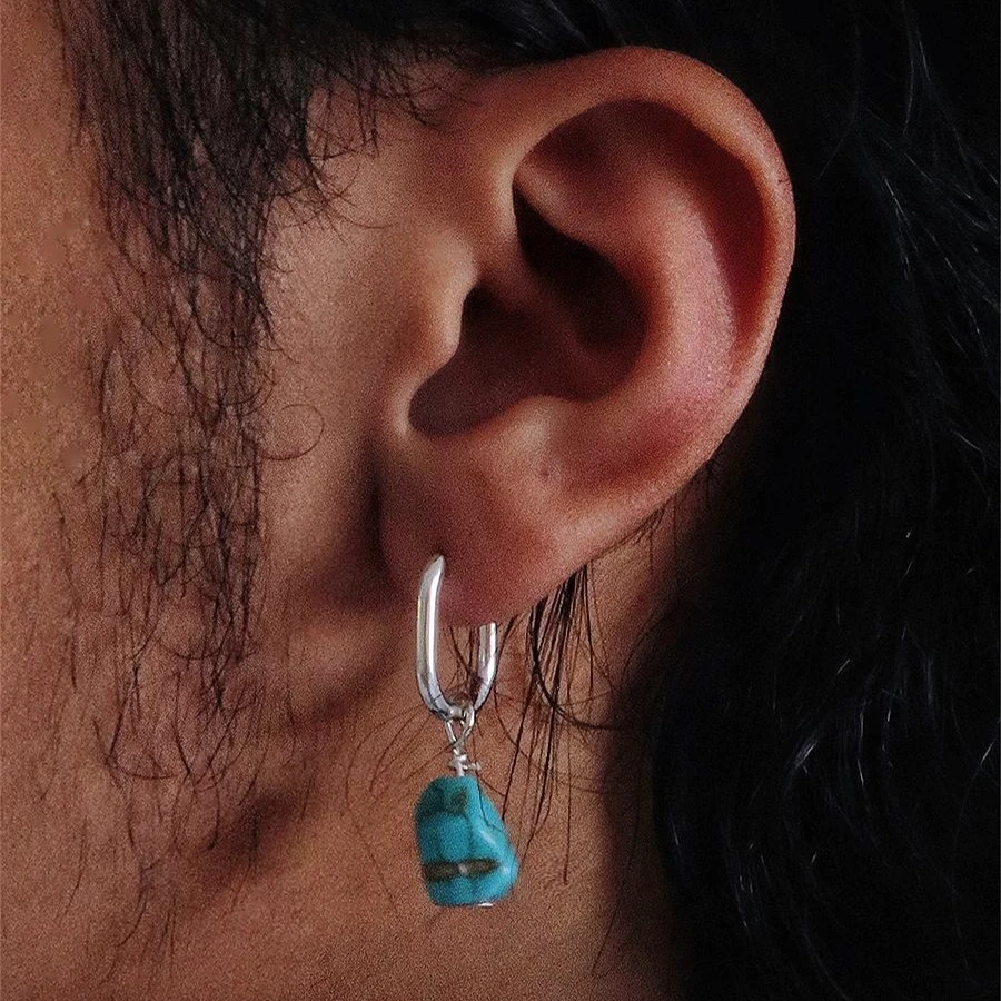 BTSP 24SS国风藏族蓝绿石不规则中性复古藏式耳坠耳环