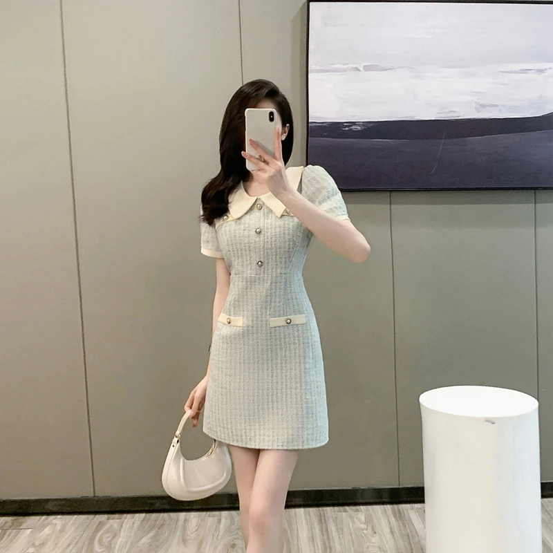 时尚小香风短袖连衣裙女夏季新款气质名媛高级感短裙子小个子薄款