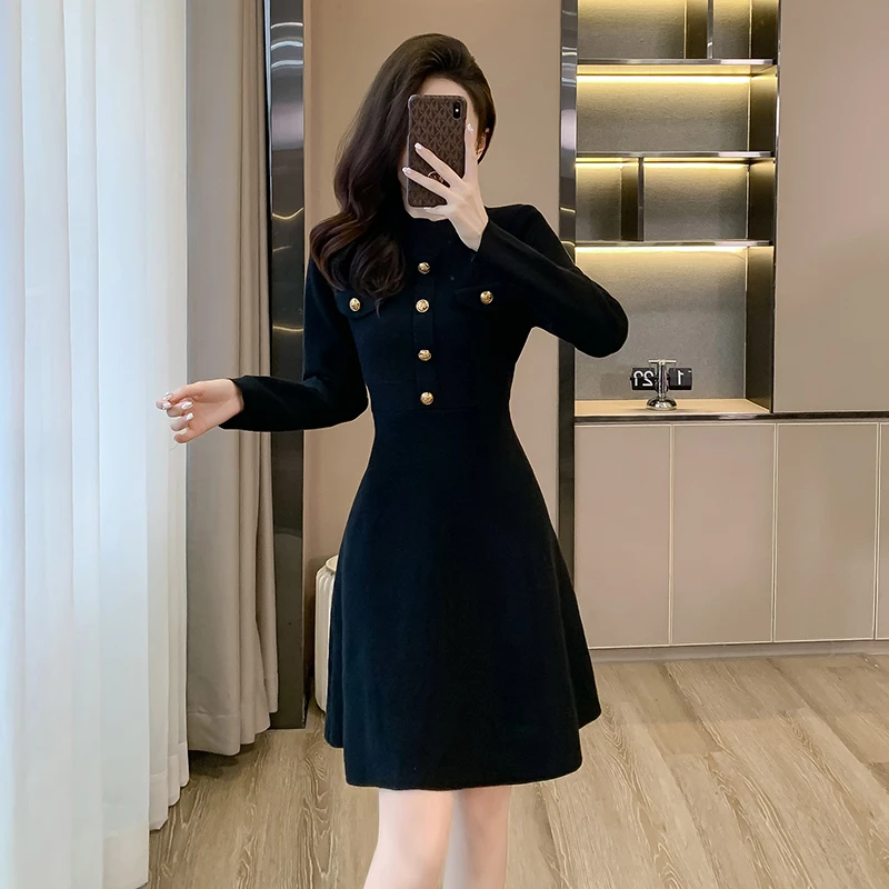 色配大衣连衣裙秋冬季2024新款法式收腰显瘦名媛气质高级感裙子