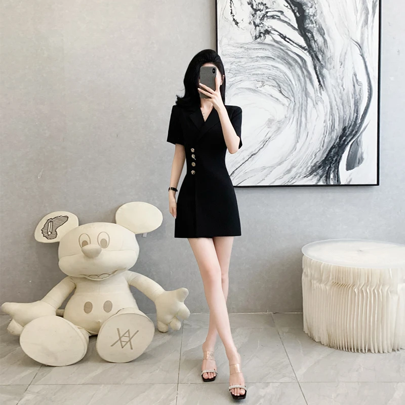 西装连衣裙夏季女装2025新款职业装高级感高端气质女神范黑色裙子