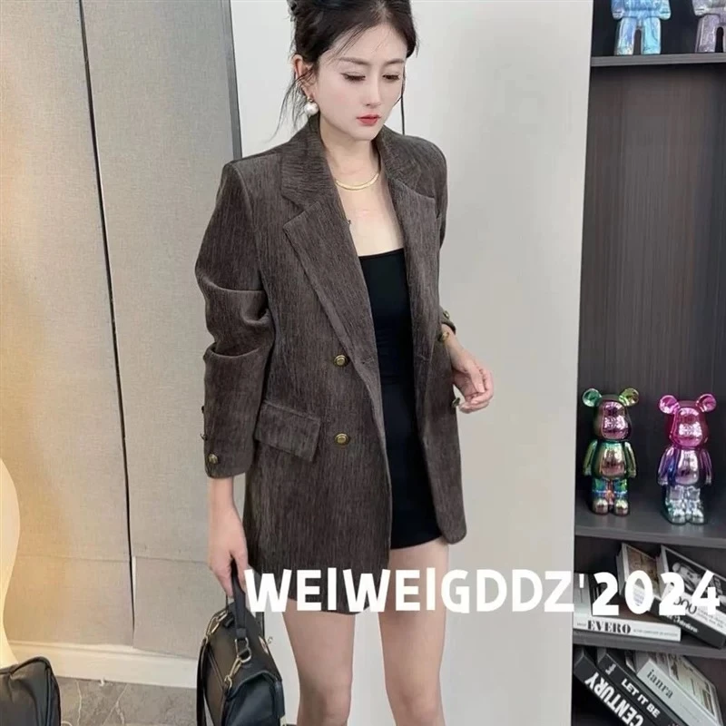 盒子包装英伦风复古双排扣高级气质外套雪尼尔西装美拉德系西服