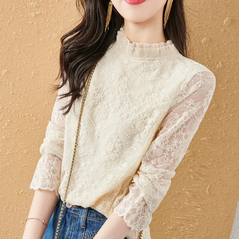高品质上衣呀，只做好货。高端蕾丝秋冬气质百搭蕾丝上衣打底衫