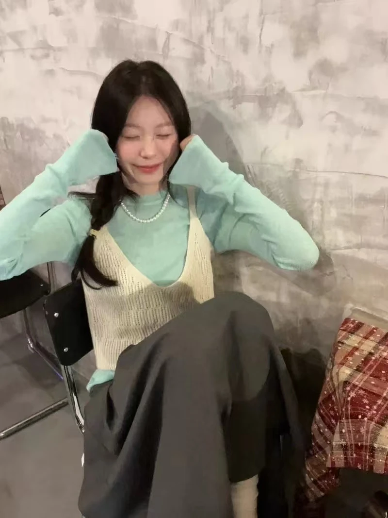 2025春季新款清新减龄甜美时尚套装打底针织毛衣背心短款两件套潮