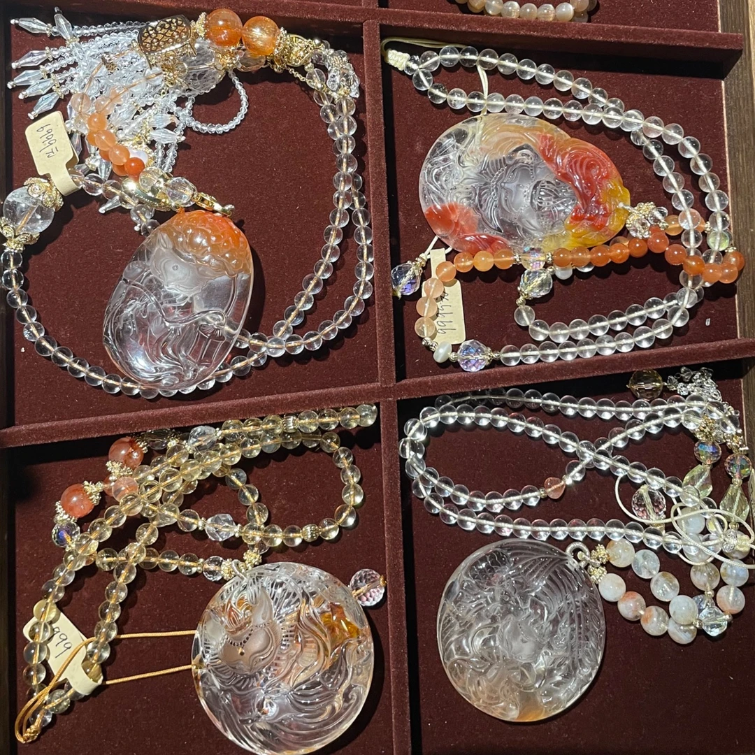 【仟淇珠宝· 水晶】水晶雕刻狐牌精美手串吊坠珠珠百搭手作手工仟淇