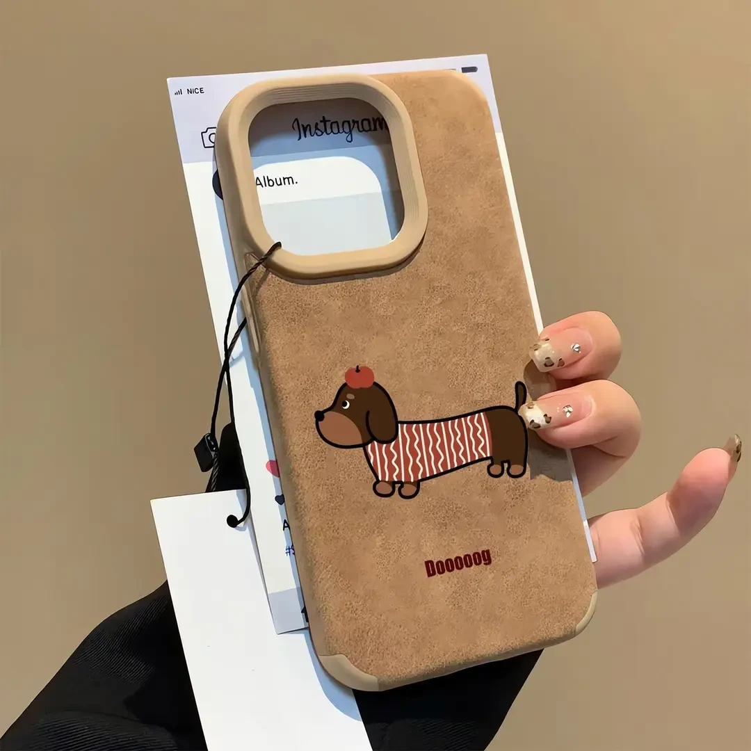翻毛皮腊肠狗适用苹果16手机壳iPhone15贴皮14软13/12/11可爱个性
