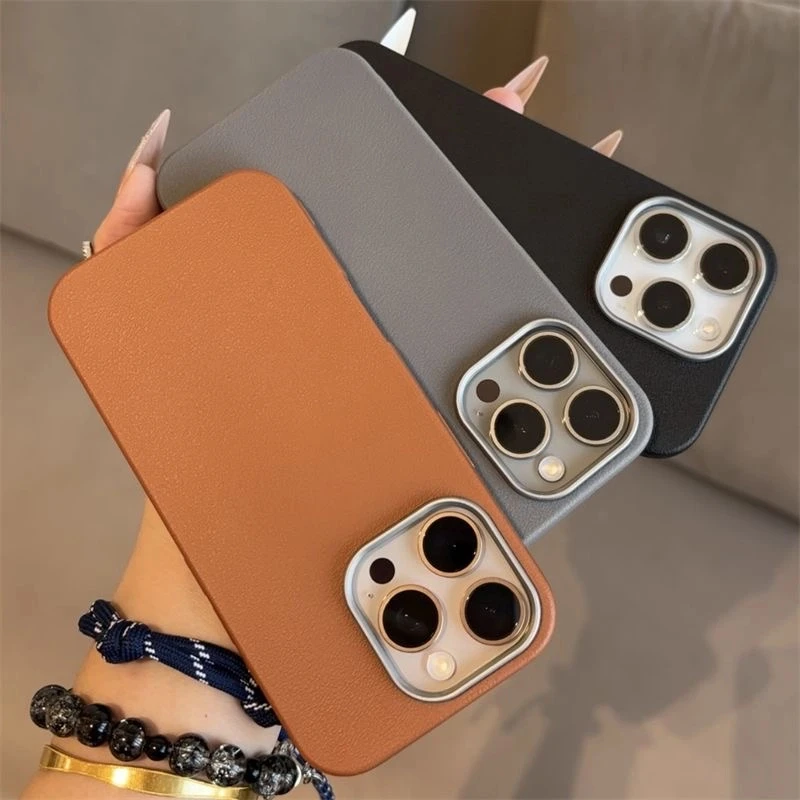 轻奢荔枝纹地适用iPhone16纯色15promax苹果14PRO手机壳13/12PRO