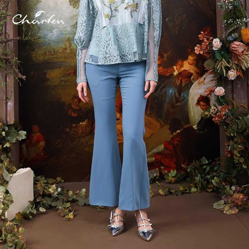 CHARFEN朝峰春秋款直筒微喇叭长裤女CFC3C066-098D