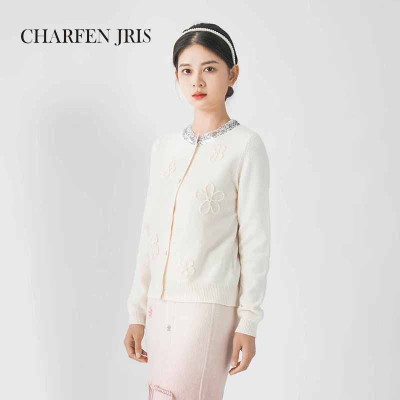 CHARFEN朝峰冬季时尚百搭提花毛织开衫衫FJE5E680-6110J