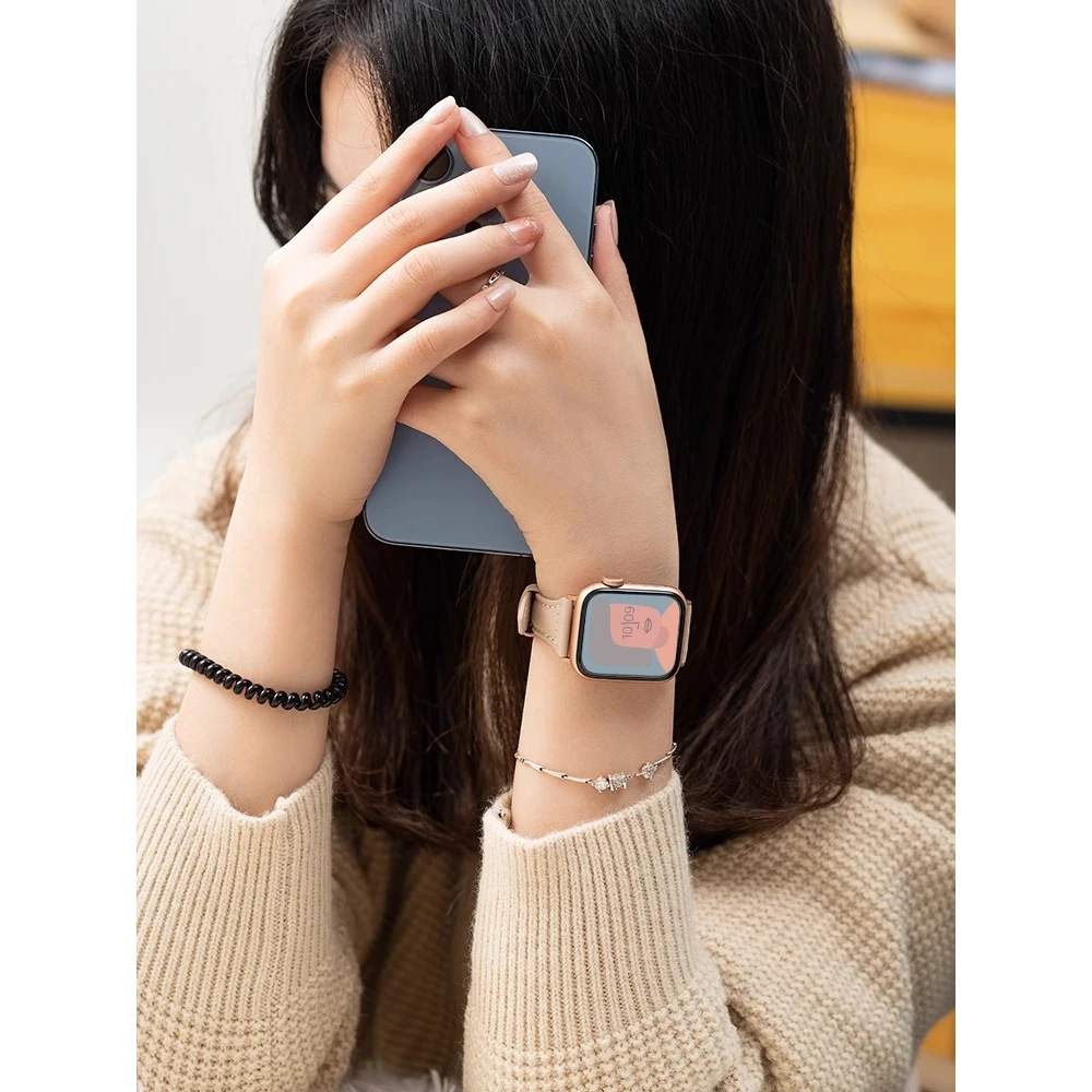 适用iwatch8表带applewatch9苹果S9手表S8真皮S7夏7个性SE小众S6