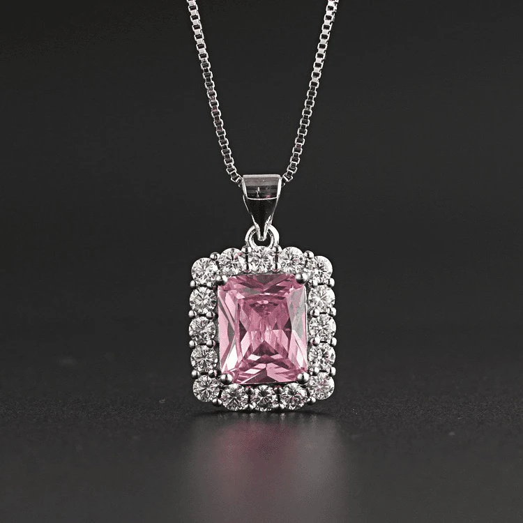 时尚 百搭 粉色满钻方糖项链-JC-2A