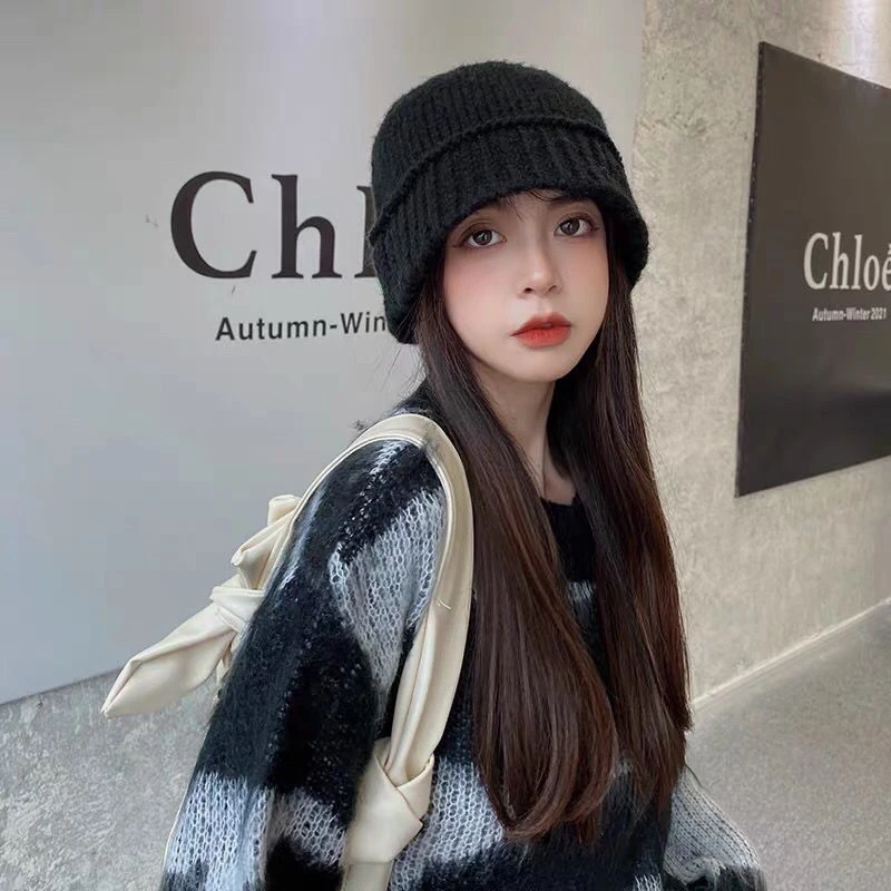 新款帽子女韩国东大门毛线渔夫帽秋冬韩版保暖针织水桶帽潮男帽子