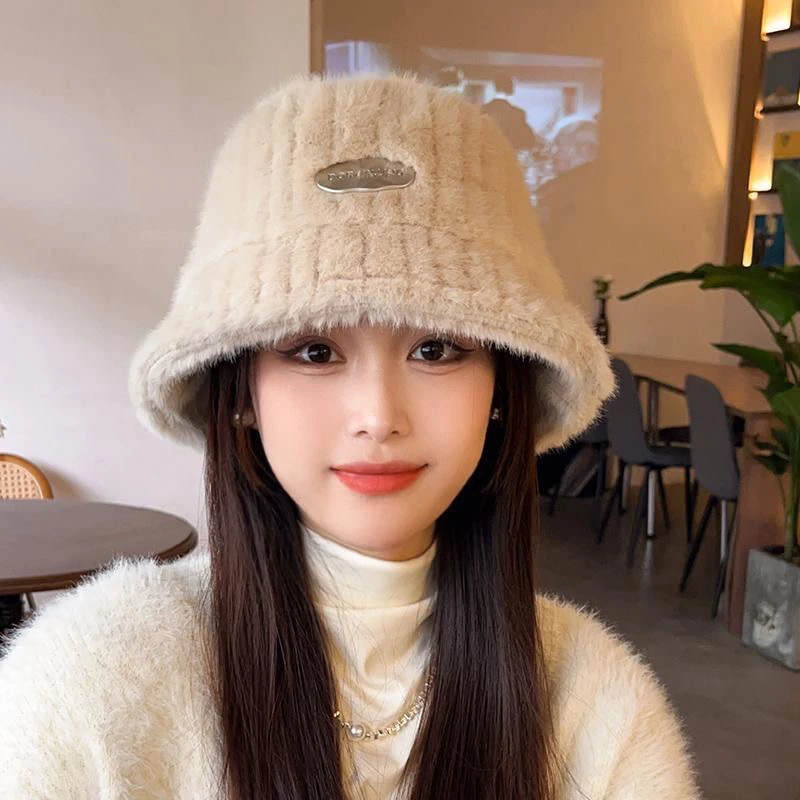 冬天保暖渔夫帽加绒加厚毛绒女时尚百搭护耳大头围显脸小网红盆帽