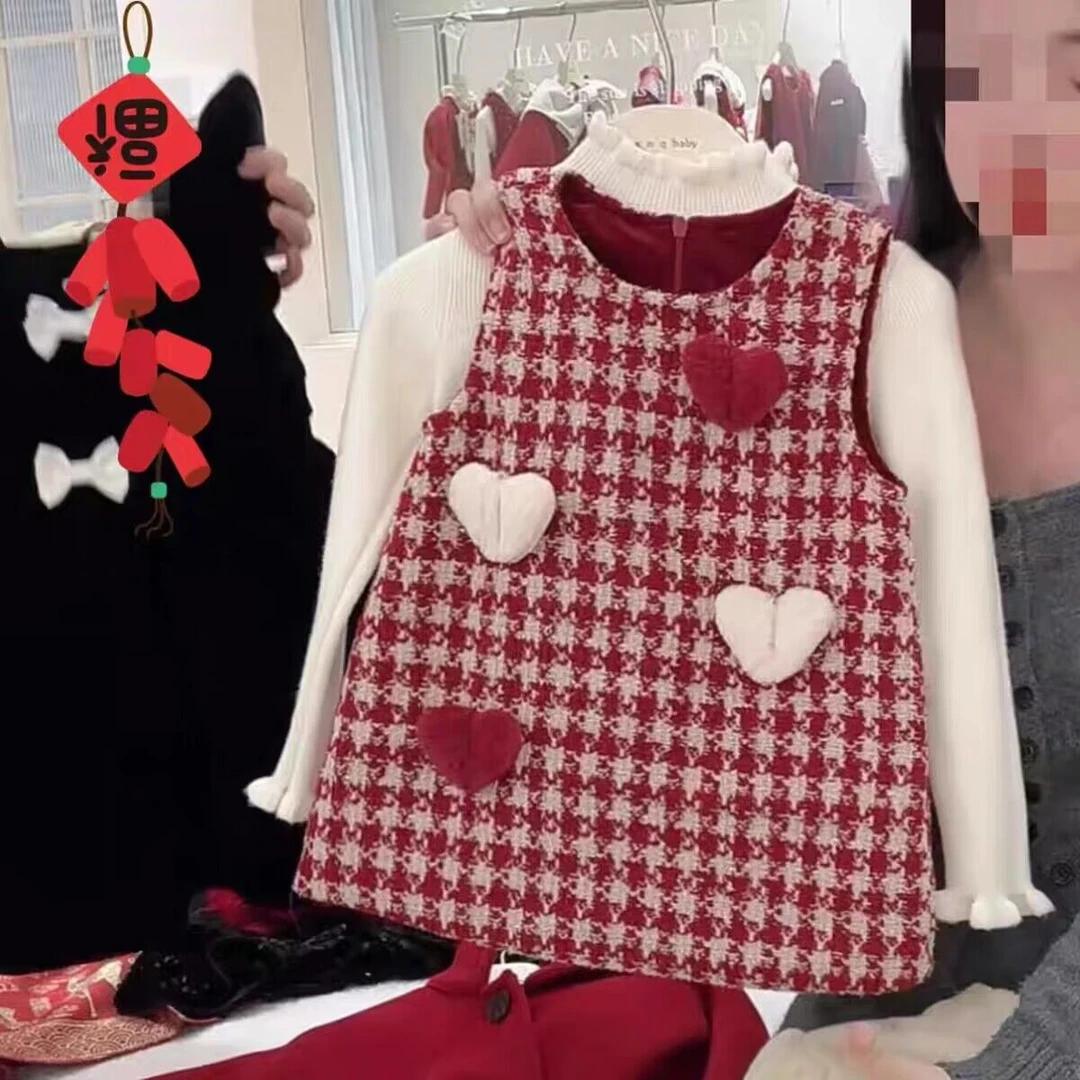 女童秋冬背心裙休闲百搭女宝宝过年服小香风无袖公主连衣裙