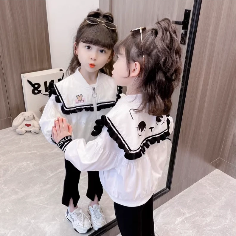 儿童外套秋季海军领卡通可爱花边中小童2023新款衣服夹克